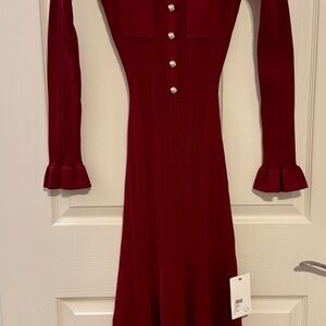 Self-Portrait Burgundy Long Sleeve Dress